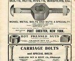 BoltsNuts Rivets Washers Carriage Bolts Hot Pressed Nuts 1909 Magazine Ad  - $15.84