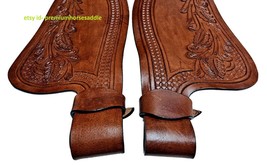 Western Horse Saddle Replacement Leather Fenders Pair Set Weave Tooled On Border - £107.58 GBP