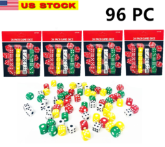 96 Pc Solid 6-Sided Game Dice Colors Dice for Board Games Dice Set Accessories  - £9.48 GBP