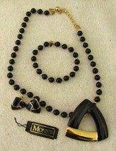 Vintage Monet 5 Piece Black Gold Jewelry Set Necklace Bracelet Earrings ... - $98.01