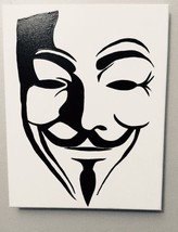 Hand painted art canvas 16&quot;x20&quot;  V For VENDETTA Acrylic painting Black &amp; White - £39.56 GBP