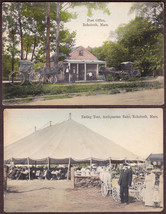 (2) Rehoboth, MA Color Postcards, ca. 1910 - Horse &amp; Buggy at P.O., Eating Tent - £9.79 GBP