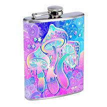 Groovy Trippy Mushrooms D7 Flask 8oz Stainless Steel Hip Drinking Whiskey - £11.83 GBP
