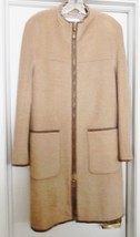 Escada Wool Silk Coat Zipper Suede Trim Signature Lined Brown 36 Distress VTG - £77.67 GBP