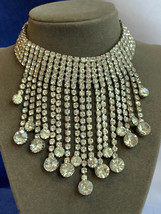 Vtg Rhinestone Choker Curtain Necklace 15.5&quot; Fashion Statement Jewelry H... - £70.96 GBP