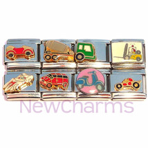 Set of 7 Vehicle Italian Charms - Car Forklift Moped Truck Van Buggy MIX117 - $7.80