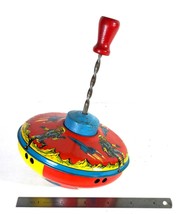 Vintage 6&quot; Spinning Top Tin Rocket Spaceship &amp; Astronaut Toy (Circa 1960s) - $37.03