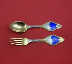 Christmas by A. Michelsen Sterling Silver Fork and Spoon Set 2pc 1913 Scenery - £396.25 GBP