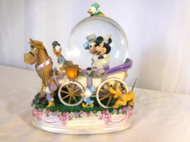 Disney Mickey &amp; Minnie Wedding Coach Musical Snow Globe Just Married Lig... - $142.57
