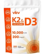 2 in 1 - Vitamin D3 (10,000 IU) + K2 (200 mcg MK7) - 300 Capsules - $27.15 CAD