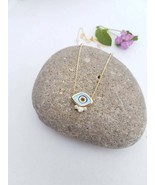 Evil eye necklace layering necklace with crystals Gold Turkish Eye Gift ... - $65.83 CAD