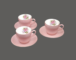 Three antique Royal Art Pottery England pink and floral cup and saucer sets. - £96.51 GBP