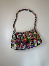 Candy wrapper Trash Can Small Purse Recycled Handbag Bright Colors Hand Bag - £67.25 GBP