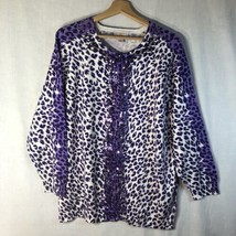 Quacker Factory Size 1x White Purple Animal Print Cardigan Sweater Sequins - £23.34 GBP