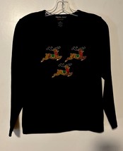 Hampshire Studio Ugly Christmas Black Top Sequins Reindeer Size PL Fits ... - $190.74 MXN