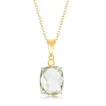 4-Prong Checkered 4.904ct Gem Gold Plated Necklace Green Amethyst - £83.04 GBP