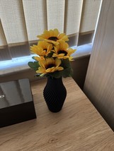 Small Black Vase  Decorative Matte Black Vase w Faux Sunflowers NEW - £21.65 GBP