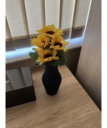 Small Black Vase  Decorative Matte Black Vase w Faux Sunflowers NEW - £21.62 GBP