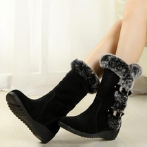 Handmade Women&#39;s Mid Calf Boots, Eco Suede Leather, Synthetic Rabbit fur    - £47.78 GBP