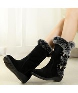 Handmade Women&#39;s Mid Calf Boots, Eco Suede Leather, Synthetic Rabbit fur    - $60.00