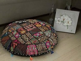 Indian Round Floor Pillow Vintage Bohemian Patchwork Cushion Cover Colorful Smal - $34.29