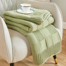 Knit Throw Blanket, Sage Green Checkered Throw Blanket For Couch, Soft Cozy Warm - £41.04 GBP