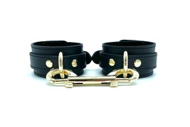 Black Leather Tango BDSM Handcuffs with Gold Hardware, Sun Bondage Restr... - £74.45 GBP