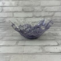 Lavorazione Arte Murano Purple White Italian Glass Handkerchief Bowl 9" - $41.99