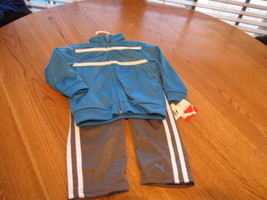 Boys Baby infant Puma active jacket pants set stripe grey Blue 12M 12 mo... - $15.54