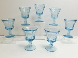 7 Fostoria Jamestown Blue Wine Glasses Set Vintage 4 3/8&quot; Footed Swirl G... - £59.78 GBP