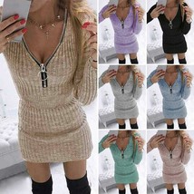 Sexy Knitted Jumper Dress Long Sleeve Slim Short Mini Bodycon Warm Sweater Dress - £13.98 GBP+