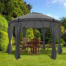 Gazebo with Curtains Round 11.5&#39;x8.9&#39; Anthracite - $288.47