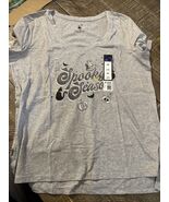 Halloween Spooky Season V-Neck Heather Gray S/S T-Shirt Top Womens M - €10,09 EUR