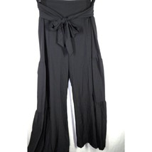 Halara Black Breezeful Smocked Tie Waist Tiered Flowy Boho Wide Leg Pant... - £31.73 GBP