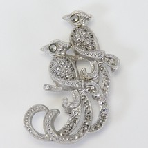 Rhinestone Two Birds Studded Silver Tone Brooch Costume Pin Jewelry - $19.59