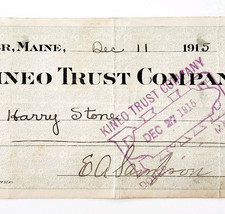 1915 Kineo Trust Company Bank Check E.A. Sampson Dover Maine Signed 7067... - $184.88 MXN