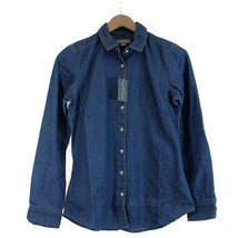 NWT Eddie Bauer Women Soft Blue Denim Jeans Long Sleeve Fitted Shirt siz... - $34.99