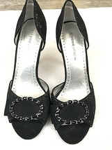 Adrienne Vittadini Black Shoes Formal Sparkle Beaded Heels Peep Toe Pumps Sz 7M - £14.10 GBP