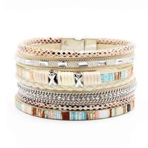 Boho Wrap Bracelets for Women Braided Leather Rope Handmade Multi-Layer Cuff Ban - £13.23 GBP