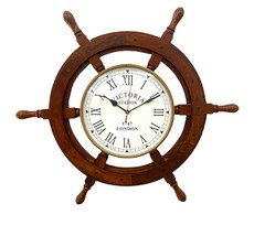 Handmade 24&quot; Wooden Ship Wheel Wall Clock Antique Nautical Maritime Clock Decor - £85.14 GBP