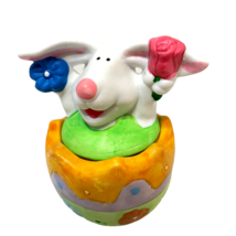 Easter Ceramic Bunny Egg Lidded Trinket Dish Painted 3.25 inches Tall - £10.51 GBP