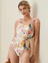 Applique Straps With built-in bra Floral Printed One Piece Swimsuit Size... - £15.16 GBP