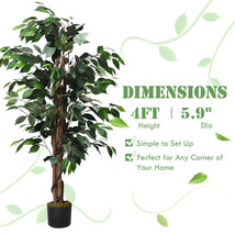 4 Feet Artificial Ficus Silk Tree Wood Trunks Christmas In/Outdoor Home Dcor - £92.25 GBP