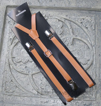 Vintage Pu Leather Adjustable Suspenders Y-Back,Tan,teen,boy size 8 y-18y - £9.59 GBP