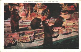Forest Park Zoo Bear Pits St Louis Missouri MO Linen Postcard - £3.12 GBP