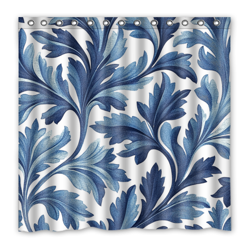 Blue Floral Damask William Morris Waterproof Polyester Shower Curtain  - $33.00+