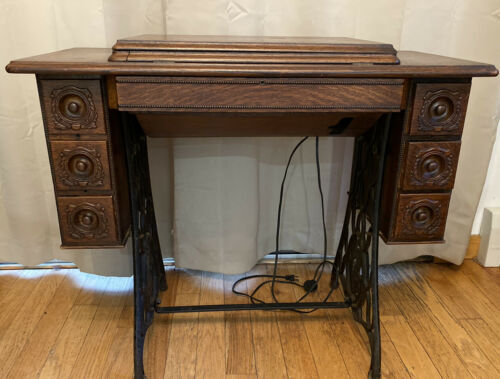Vintage Antique Singer Treadle Sewing Machine Table With Montgomery Ward Machine - $125.00