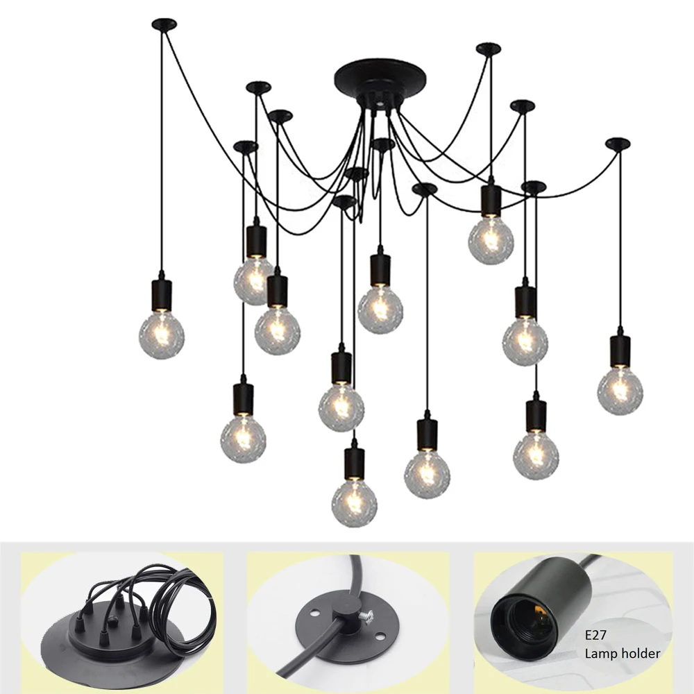 Vintage  Industrial Pendant Lamps Black Spider Chandelier E27 Edison bulb DIY Ce - £130.95 GBP