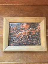 Vintage Solid Copper Repousse Pointer Hunting Dog in Marsh Picture in Plain Wood - £15.48 GBP