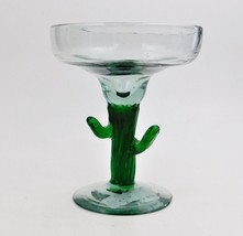 Mexican Hand Blown Margarita Glass 6.25&quot; Green Saguaro Cactus Stem 12oz Vintage - £20.83 GBP